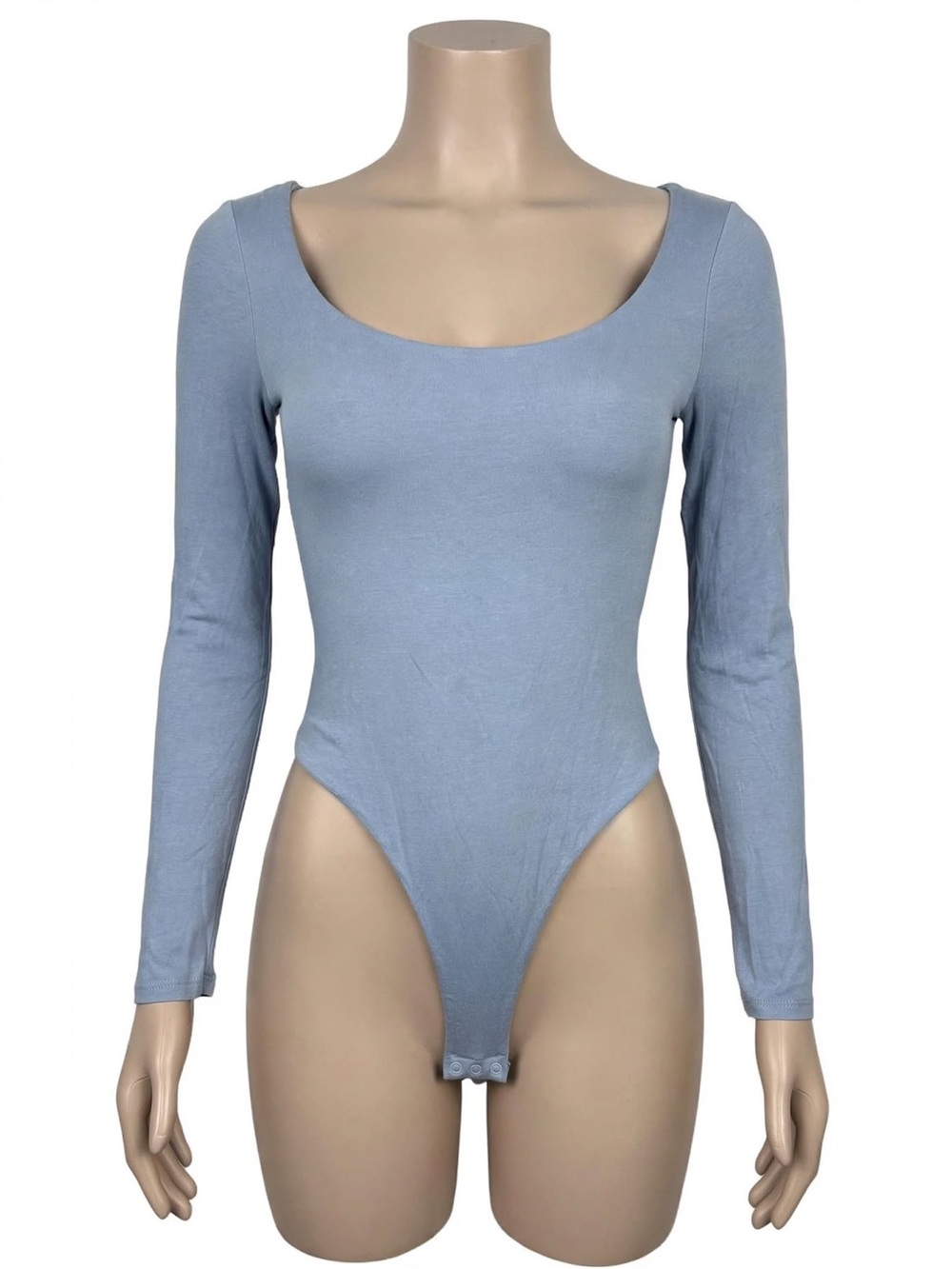 Fashion Nova Light Blue Long Sleeve Scoop Neck Bodysuit